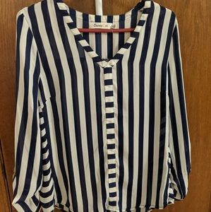 Blue and White Striped Blouse